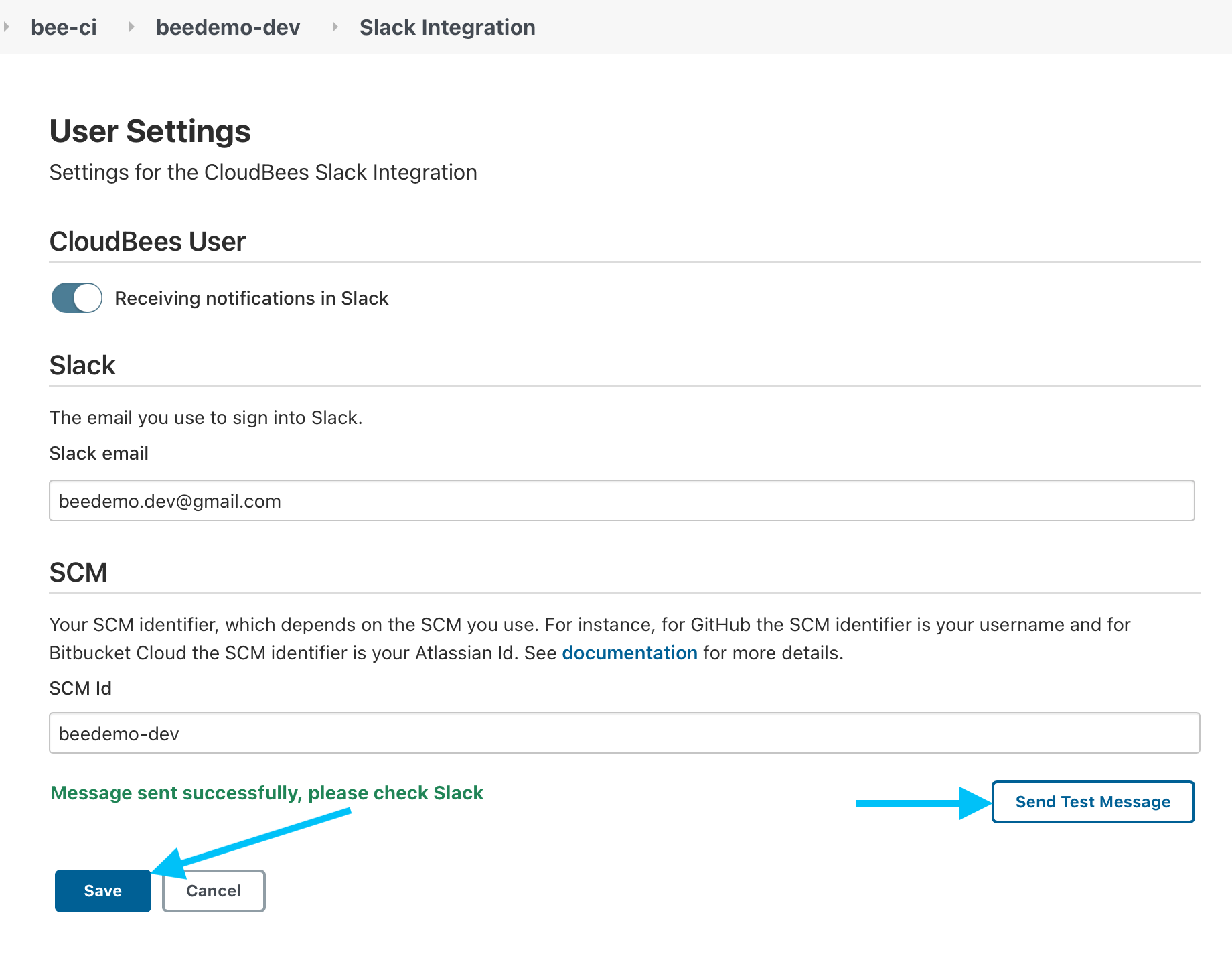 Slack Send Test Message