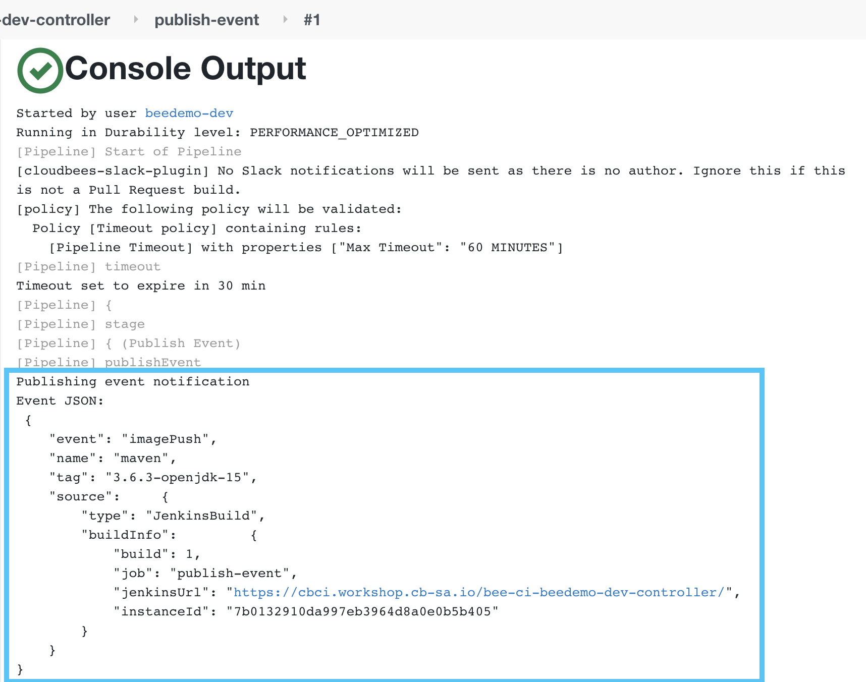 Build publish event log