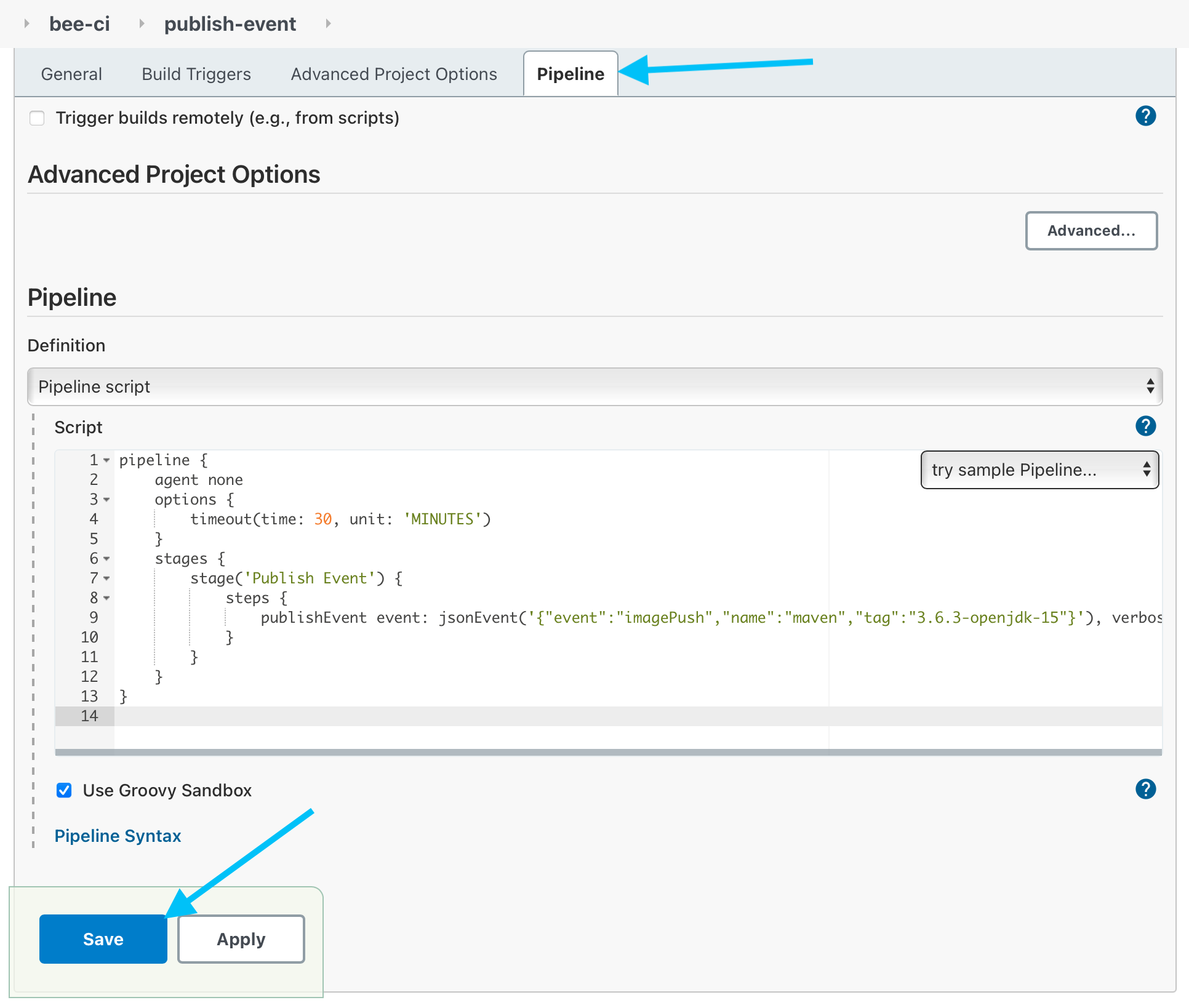 Publish event script